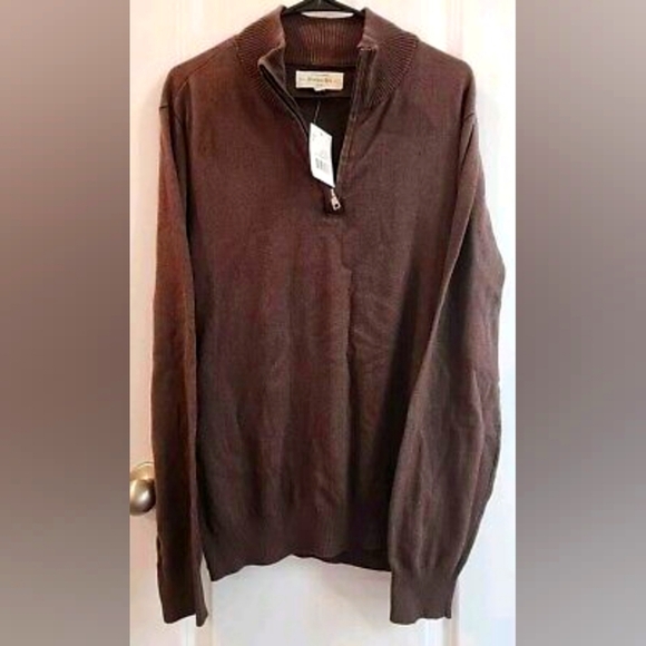 Nwt Hawker Rye Cotton Cashmere Sweater Men Medium Brown Long Sleeve Mock 1/4 Zip - Picture 1 of 5